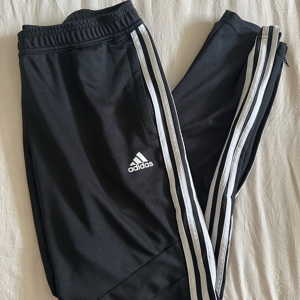 Adidas Black and White Sweatpants with Triple Stripes